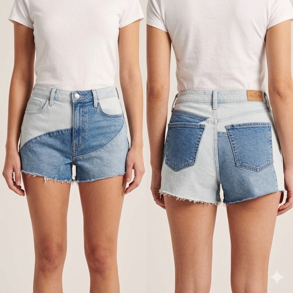 Hollister Ultra High-Rise Shorts‎ 11 W30 Colorblock Patchwork Denim
